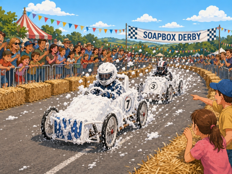 A hand built soapbox cart racing during the Ballyclare May Fair